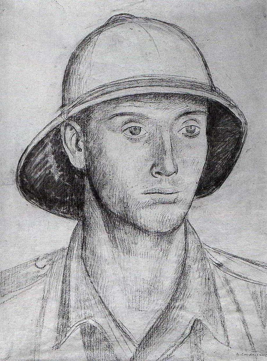 Testa di soldato coloniale, 1937, matita e carboncino su carta, cm 44,2x34,5, Napoli, collezione privata